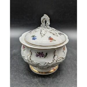 Vintage Meissen B-Form Lidded Sugar Bowl Gold Gilt Crossed Swords Hand Painted